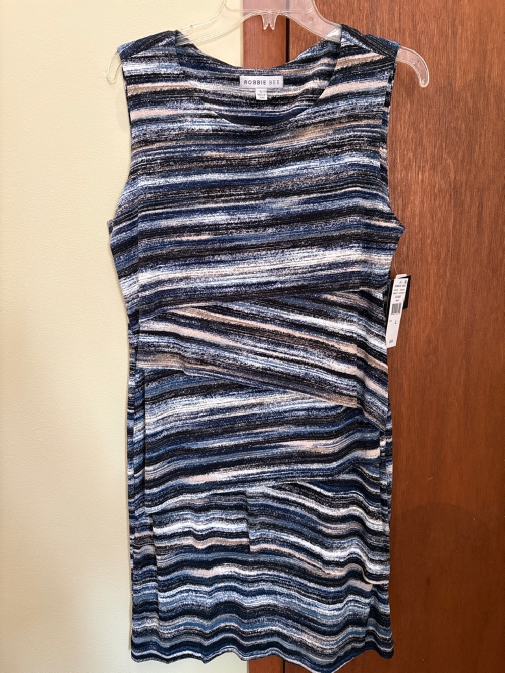 Robbie Bee Navy, Light Blue & White Striped Sleeveless Knit Dress